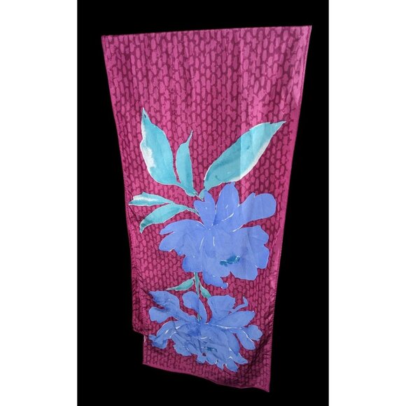 Vintage 70s Veresa By Vera Magenta And Periwinkle Floral Scarf - Picture 1 of 6